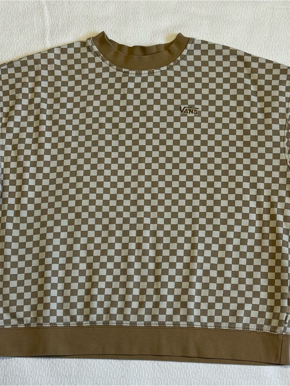 Vans Small Tan & Cream Checkerboard Crewneck Sweatshirt 🤎🏁